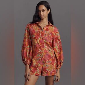 NWT Farm‎ Rio x Anthropologie XXS Long-Sleeve Printed Collared Romper